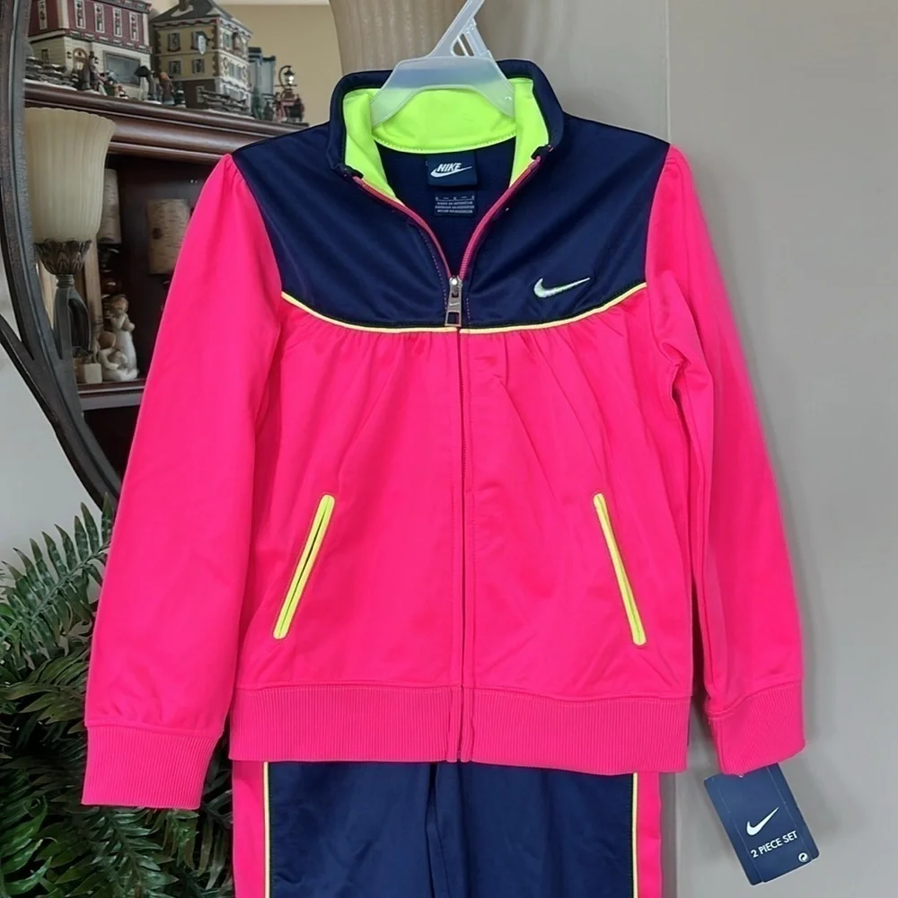 Brand New Nike Tracksuit Zip Up Jacket Track Pants Navy Blue Hot Pink Sporty - Picture 2 of 15